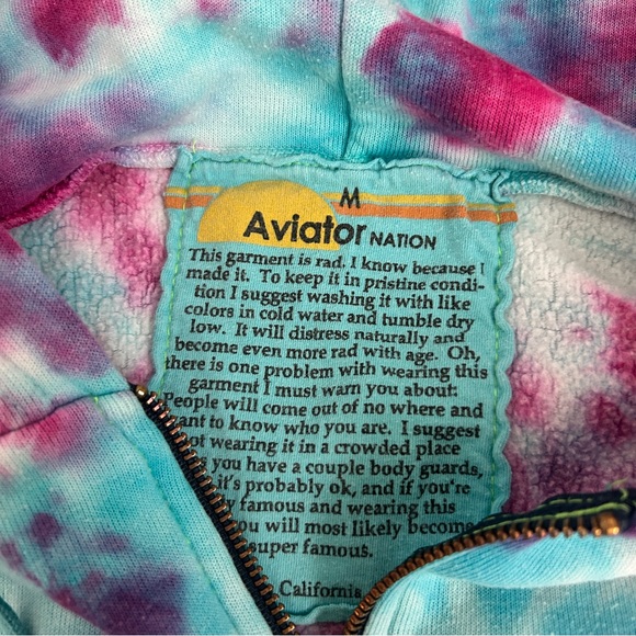 Aviator Nation Multi pink blue hand tie dye zip hoodie M - Picture 6 of 9